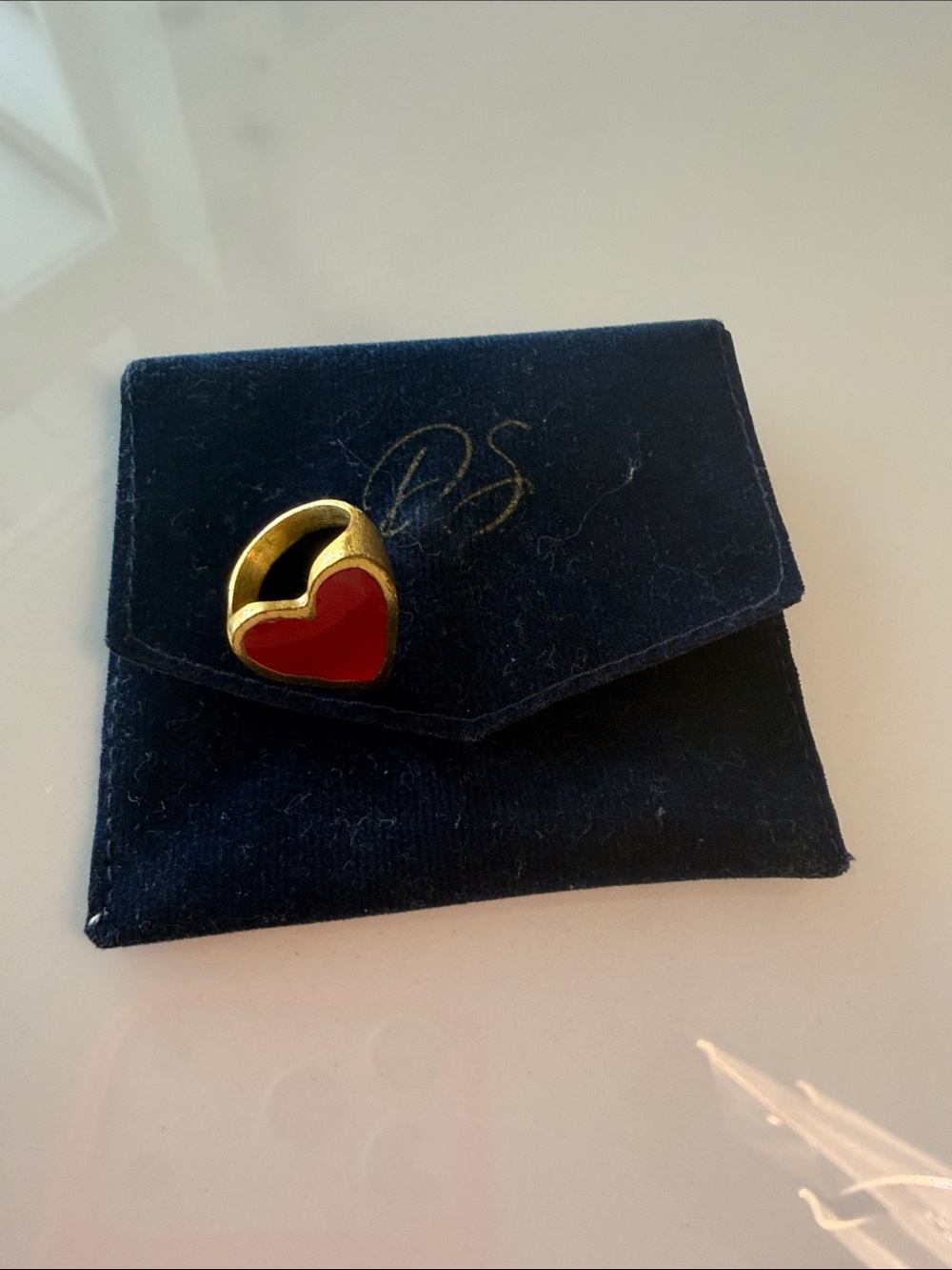Gold Heart Ring with Red Enamel - Women Jewelry